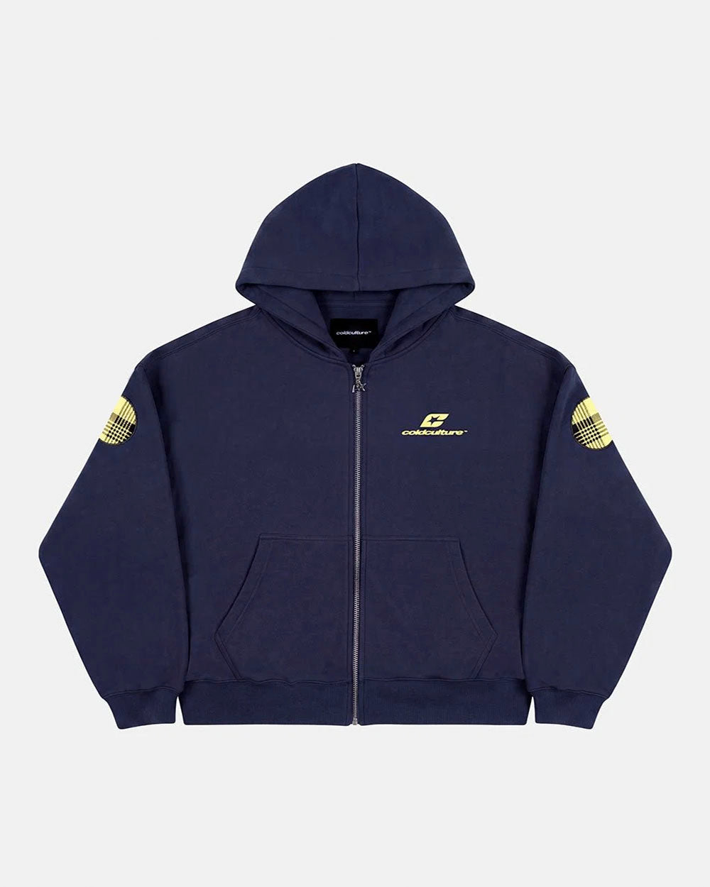 TARTAN DISTRESS CURVED ZIP HOODIE BLUE - Cold Culture #packshot