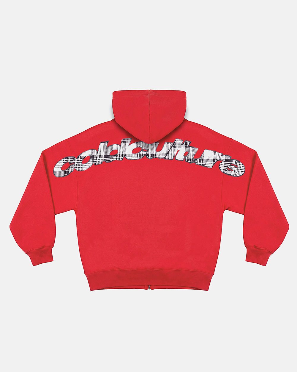 TARTAN DISTRESS CURVED ZIP HOODIE RED - Cold Culture #packshot