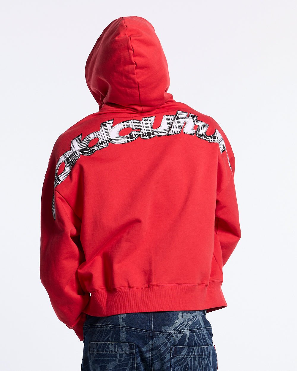 TARTAN DISTRESS CURVED ZIP HOODIE RED - Cold Culture #man