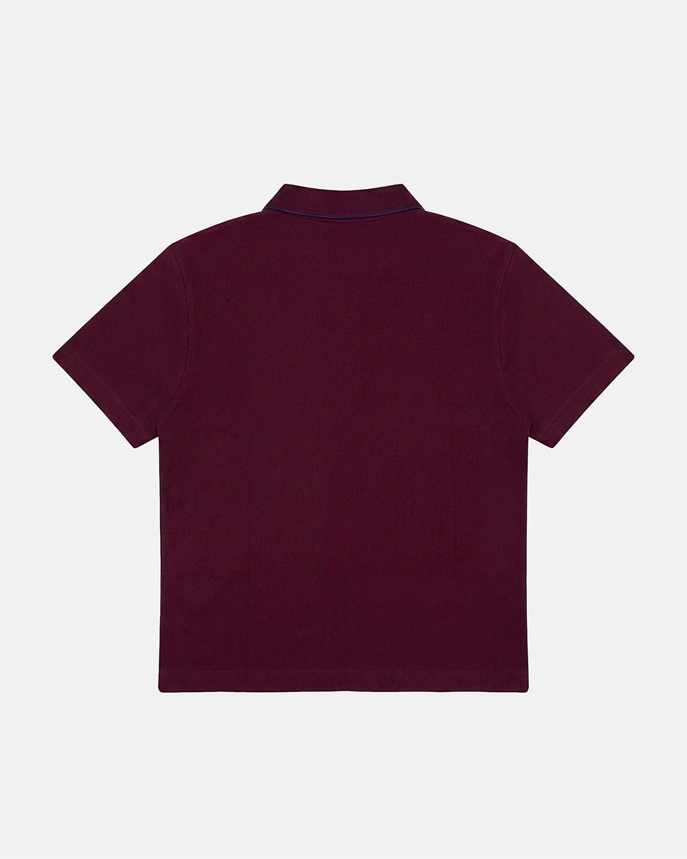 TARTAN SCRIPT POLO RED - burgundy tartan trim polo shirt, back view - Cold Culture #packshot