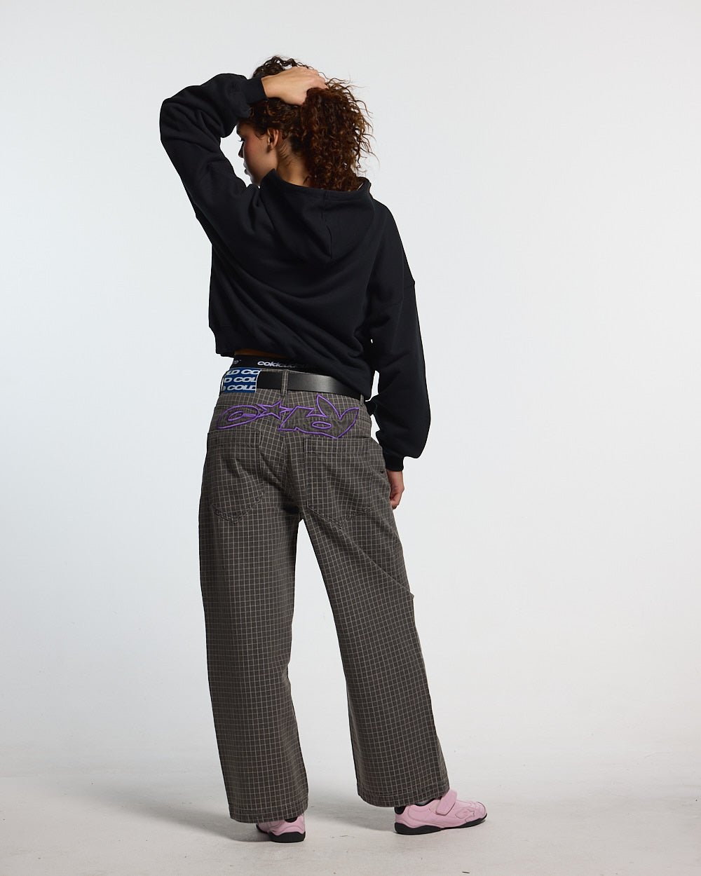 TEASE ME HOODIE BLACK - black graphic print hoodie, back view on female model - Cold Culture #woman