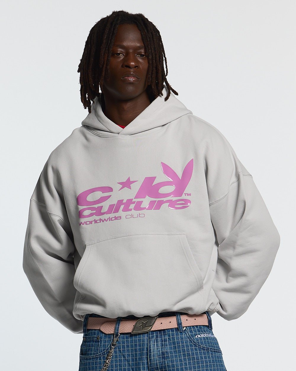TEASE ME HOODIE GREY - grey graphic print hoodie, front view on male model - Cold Culture #man