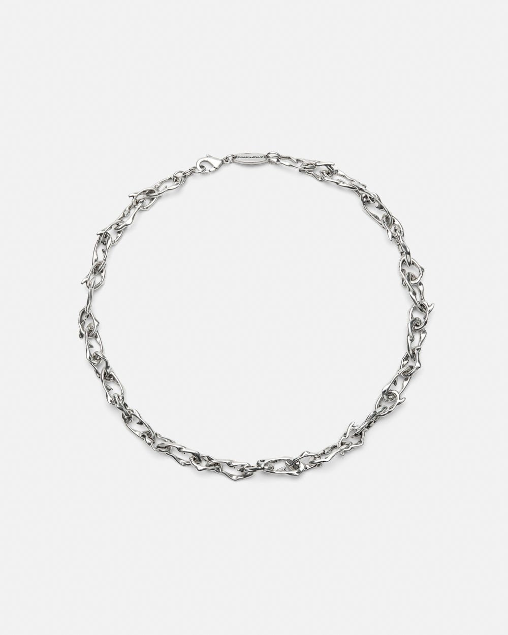 THORNS NECKLACE - silver thorn chain necklace, flat lay - Cold Culture #packshot