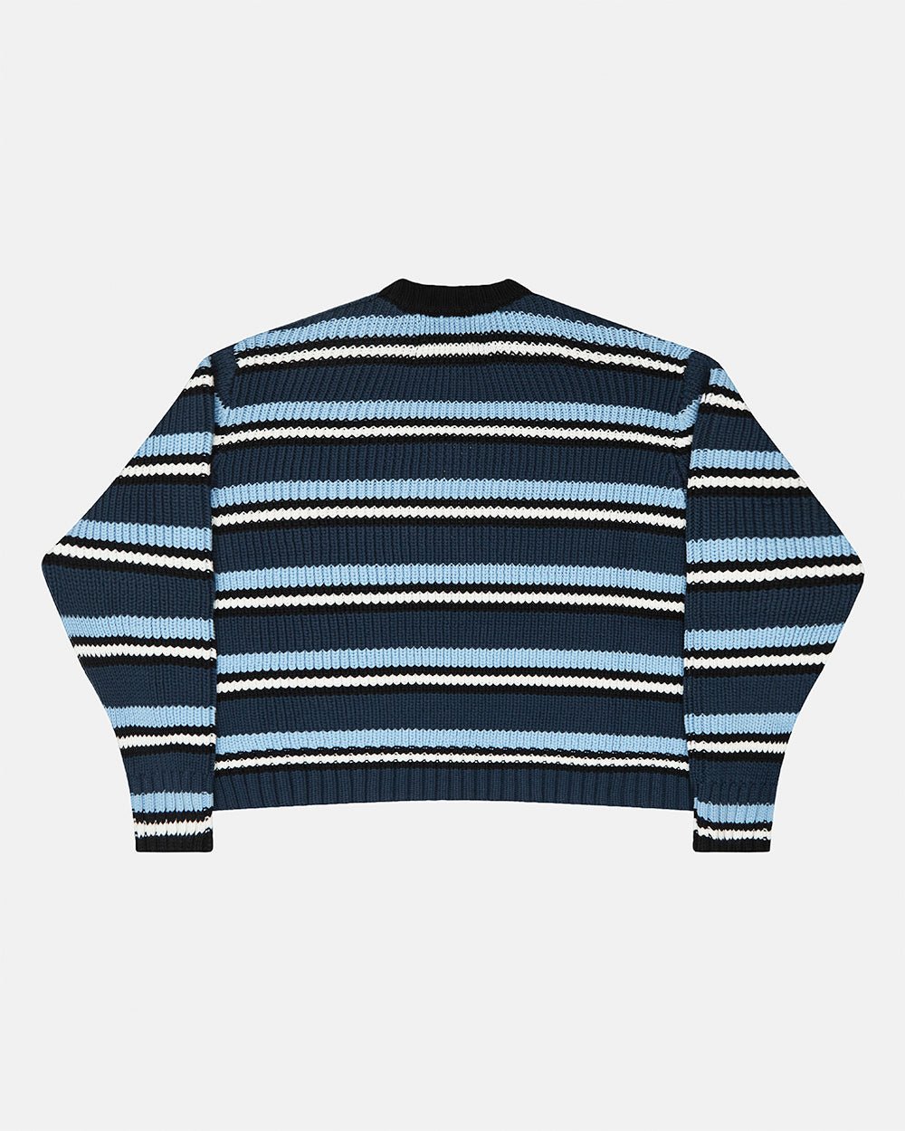TIMELESS KNITWEAR BLUE - blue striped knit sweater, back view - Cold Culture #packshot