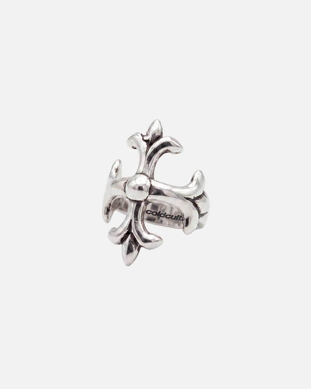 TITAN RING SILVER - silver gothic cross ring, front view - Cold Culture #packshot