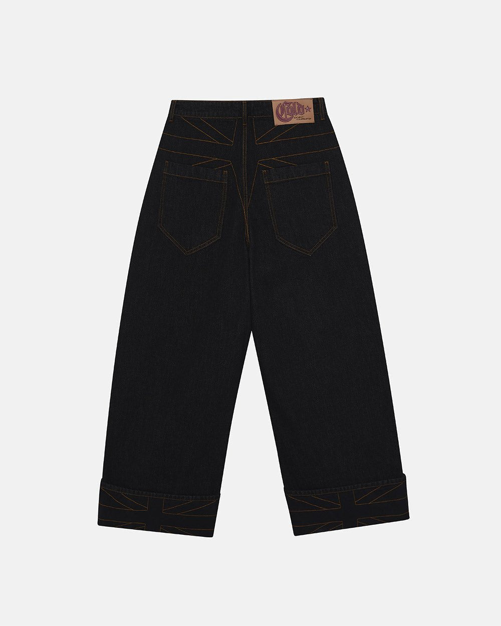 TOP BOY PANTS BLACK DENIM - black denim baggy pants, back view - Cold Culture #packshot