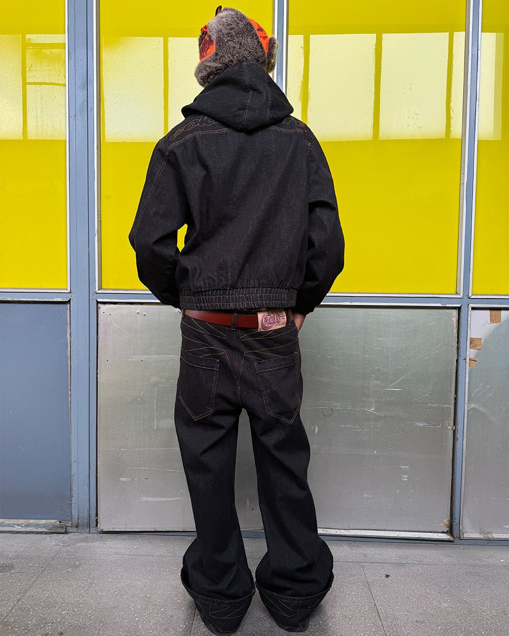 TOP BOY PANTS BLACK DENIM - black denim baggy pants, street style shot - Cold Culture