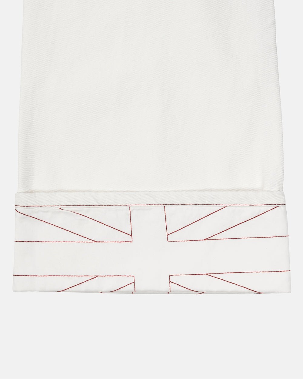 TOP BOY PANTS WHITE - white contrast stitch denim pants, detail close-up - Cold Culture
