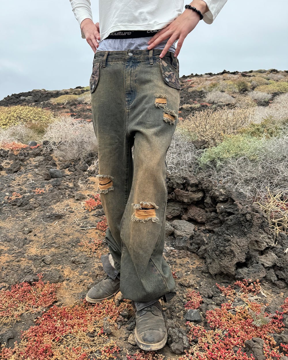 TORN V3 PANTS BLACK - black distressed pants, street style shot - Cold Culture