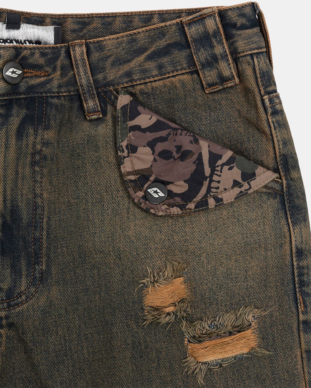 TORN V3 PANTS BLACK - black distressed pants, detail close-up - Cold Culture