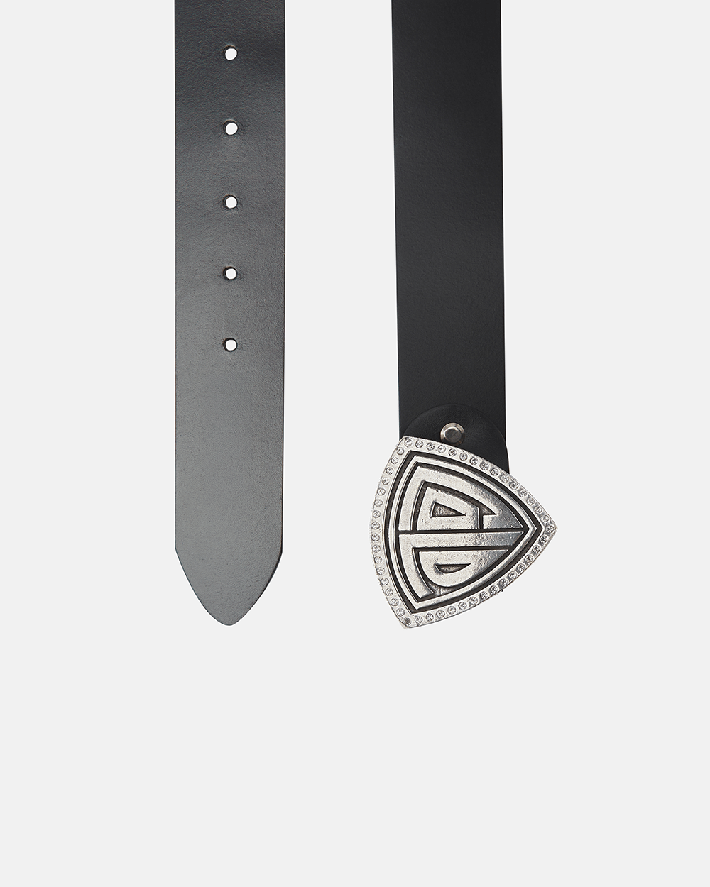 TRIANGLE BLING BLING LEATHER BELT BLACK - black leather belt, detail close-up - Cold Culture
