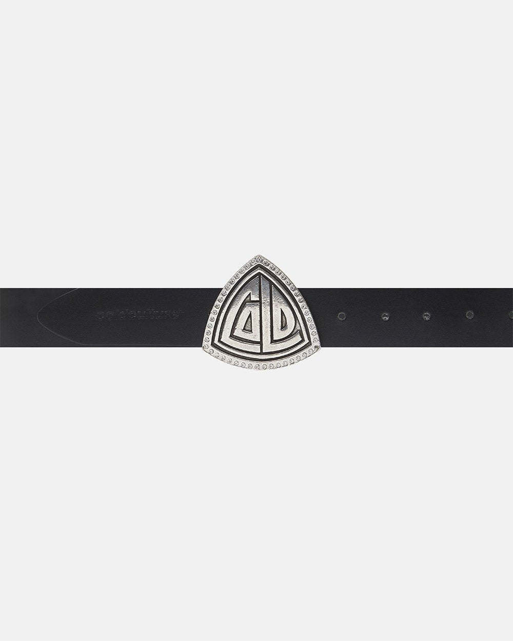 TRIANGLE BLING BLING LEATHER BELT BLACK - black leather belt, detail close-up - Cold Culture