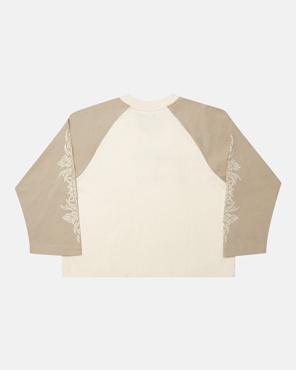 TRIBAL LONGSLEEVE GREY & OFF WHITE - off white tribal longsleeve tee, back view - Cold Culture #packshot