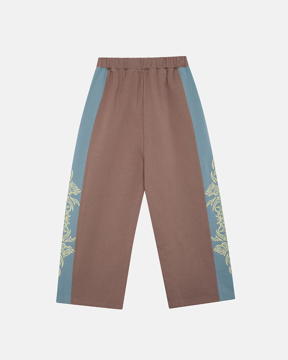 TRIBAL SWEATPANTS BROWN & BLUE - brown and blue tribal sweatpants, back view - Cold Culture #packshot