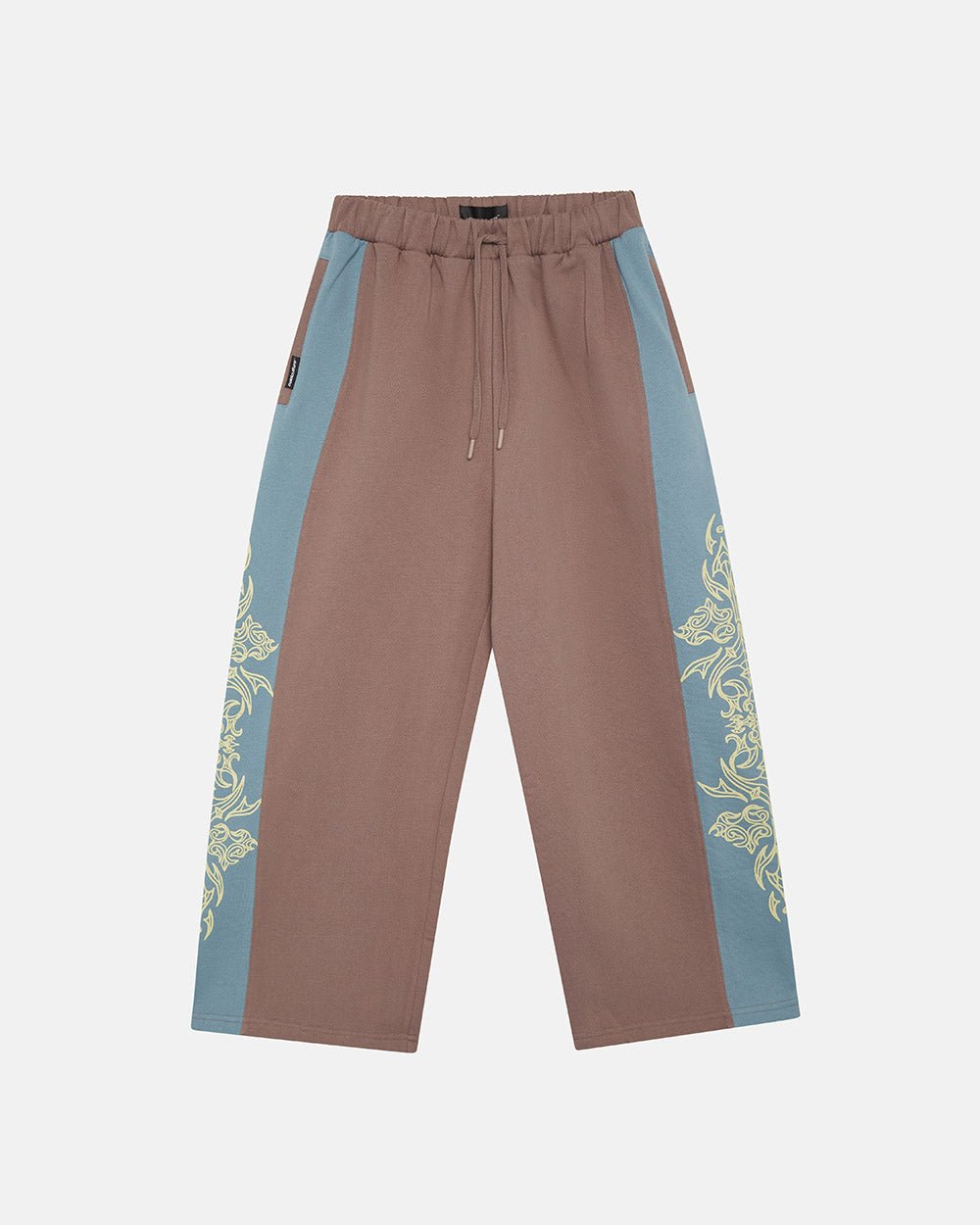 TRIBAL SWEATPANTS BROWN & BLUE - brown and blue tribal sweatpants, front view - Cold Culture #packshot