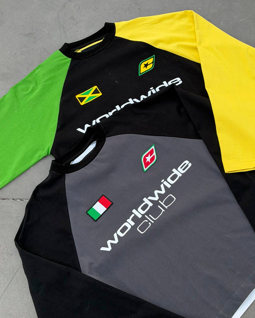 TRICOLORE LONGSLEEVE BLACK - black football-style longsleeve tee, flat lay with matching pieces - Cold Culture