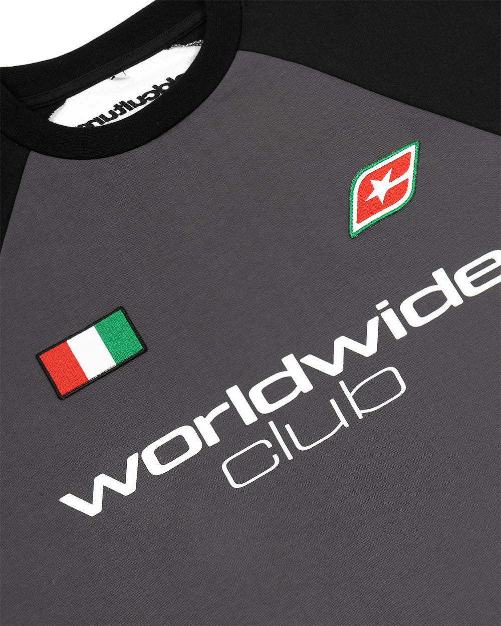 TRICOLORE LONGSLEEVE BLACK - black football-style longsleeve tee, detail close-up - Cold Culture