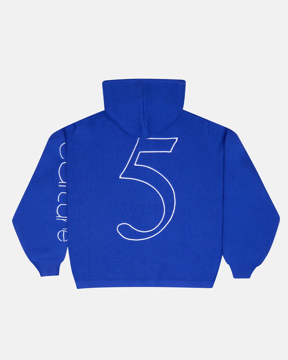 TRIPPY STOP ZIP KNIT BLUE - cobalt blue zip-up knit sweater, back view - Cold Culture #packshot