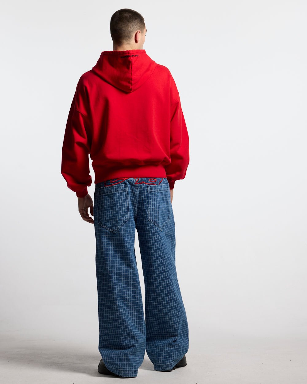 TRUCK DRIVER V2 PANTS BLUE - blue checked pants, back view on male model - Cold Culture