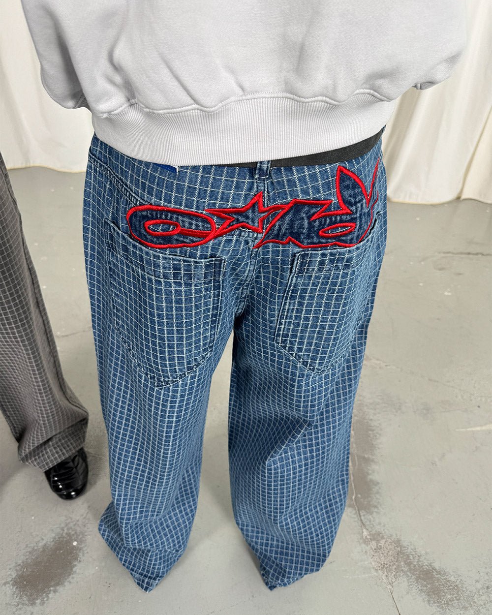 TRUCK DRIVER V2 PANTS BLUE - blue checked pants, worn detail - Cold Culture