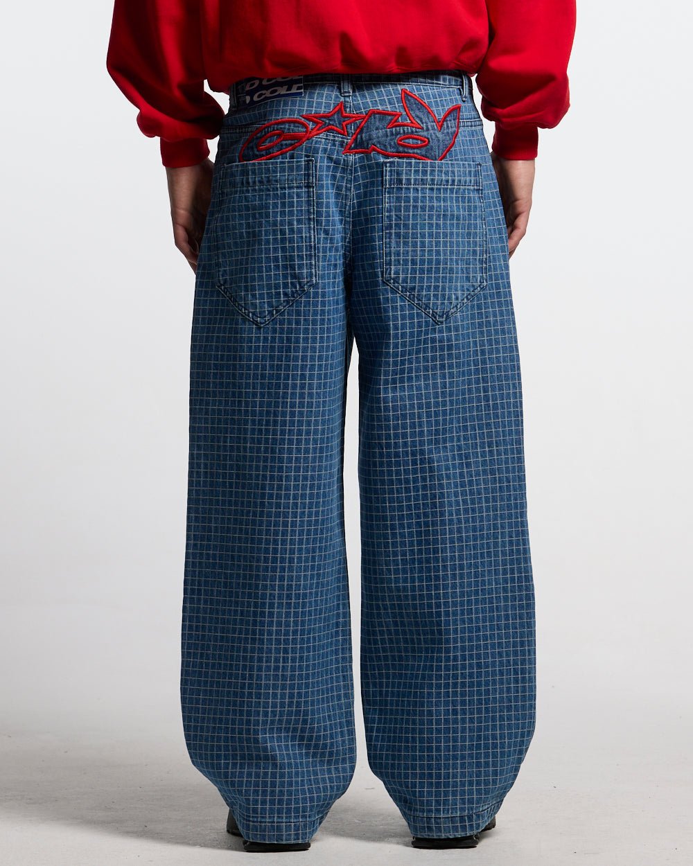 TRUCK DRIVER V2 PANTS BLUE - blue checked pants, back view on male model - Cold Culture