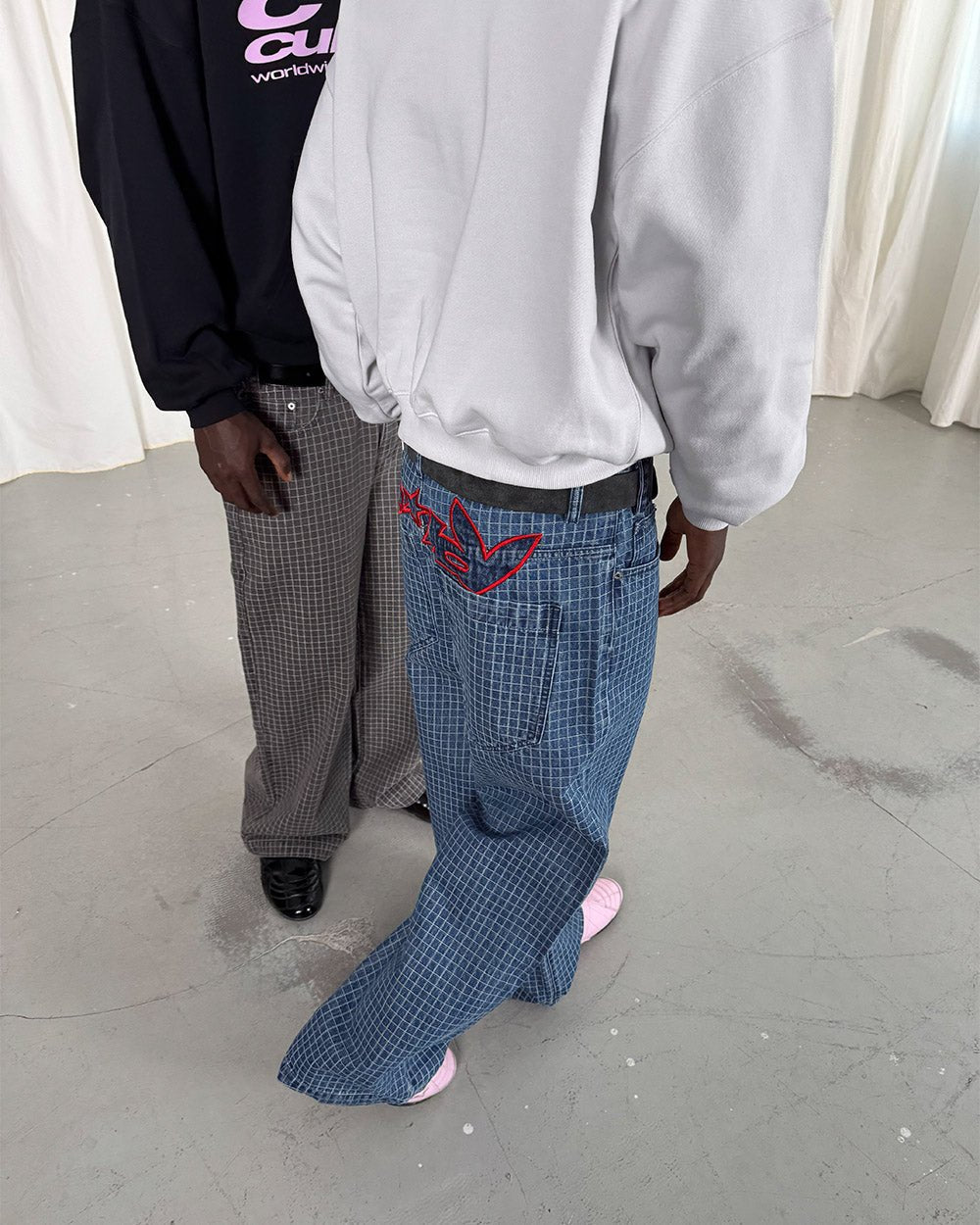 TRUCK DRIVER V2 PANTS BLUE - blue checked pants, street style shot - Cold Culture