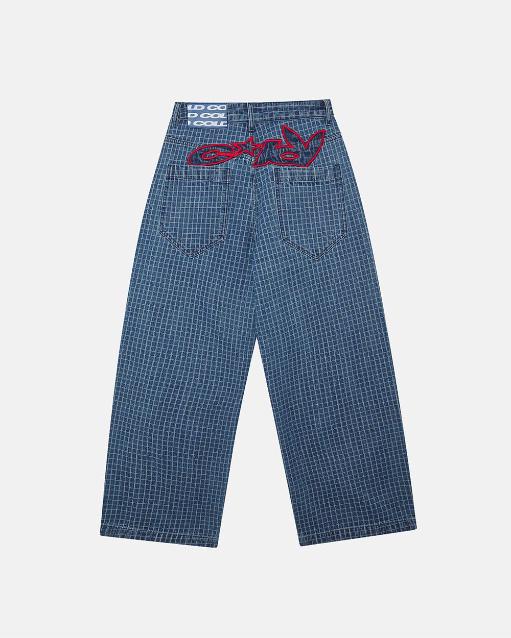 TRUCK DRIVER V2 PANTS BLUE - blue checked pants, back view - Cold Culture #packshot