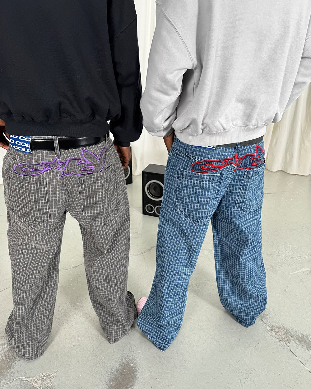 TRUCK DRIVER V2 PANTS GREY - grey checked pants, street style shot - Cold Culture