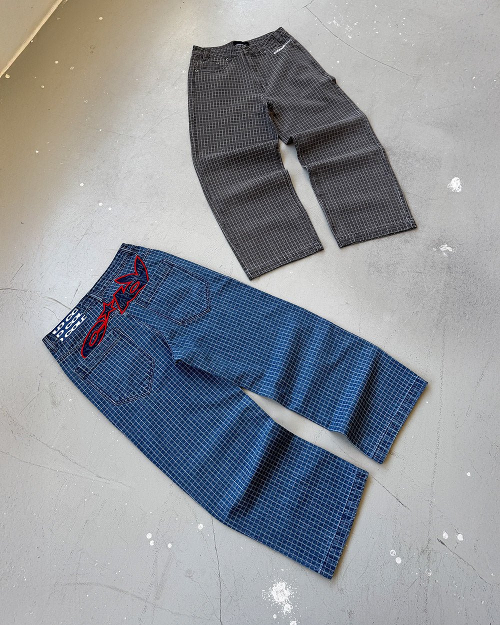 TRUCK DRIVER V2 PANTS GREY - grey checked pants, flat lay with matching pieces - Cold Culture