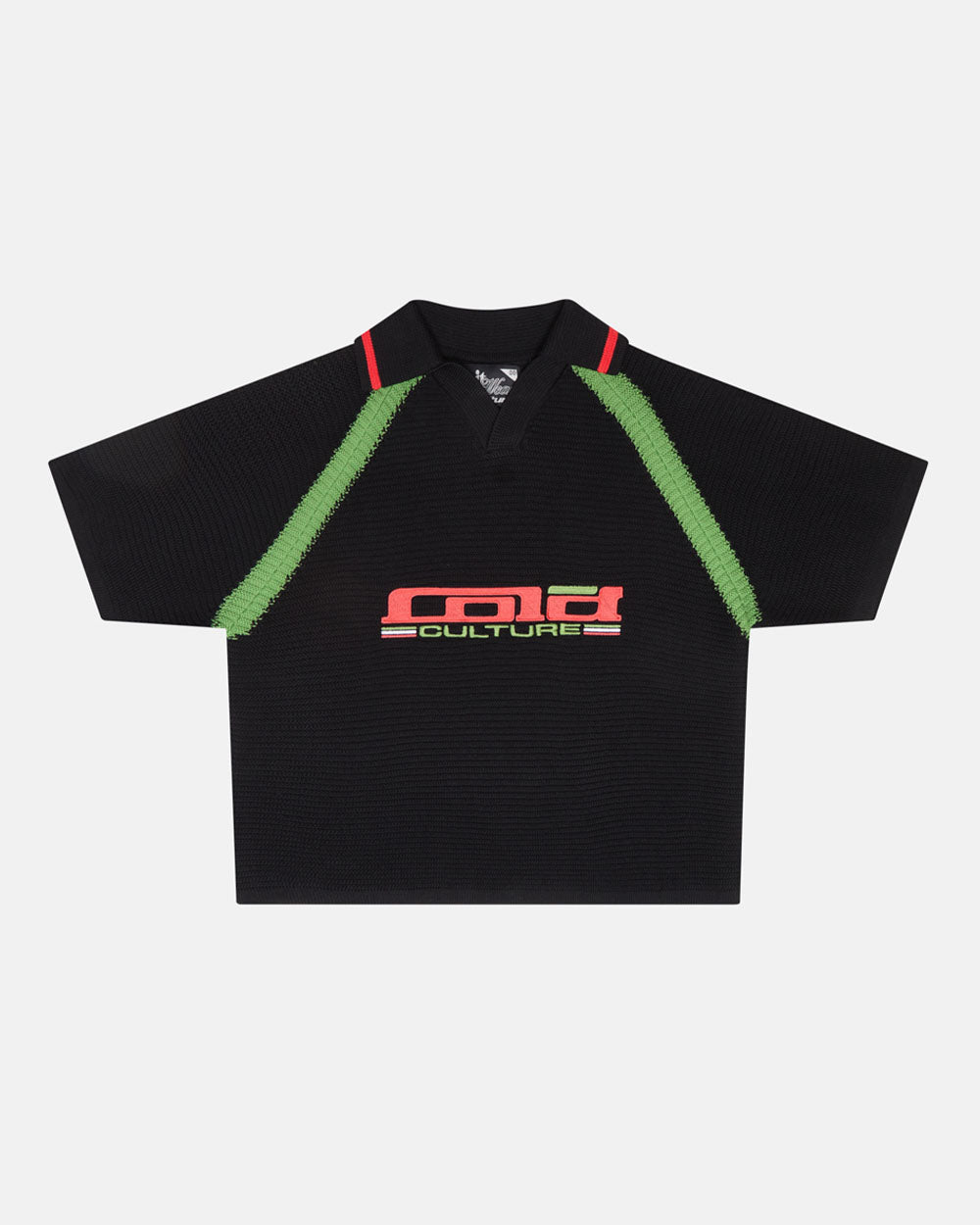 TUSCANY KNIT BLACK - black knitted polo shirt, front view - Cold Culture #packshot