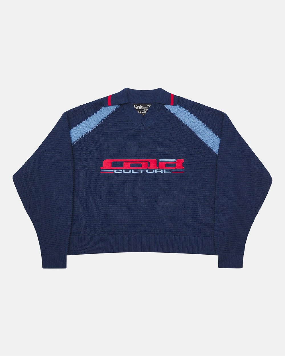 TUSCANY LONGSLEEVE DARK BLUE - dark blue knit longsleeve tee, front view - Cold Culture #packshot