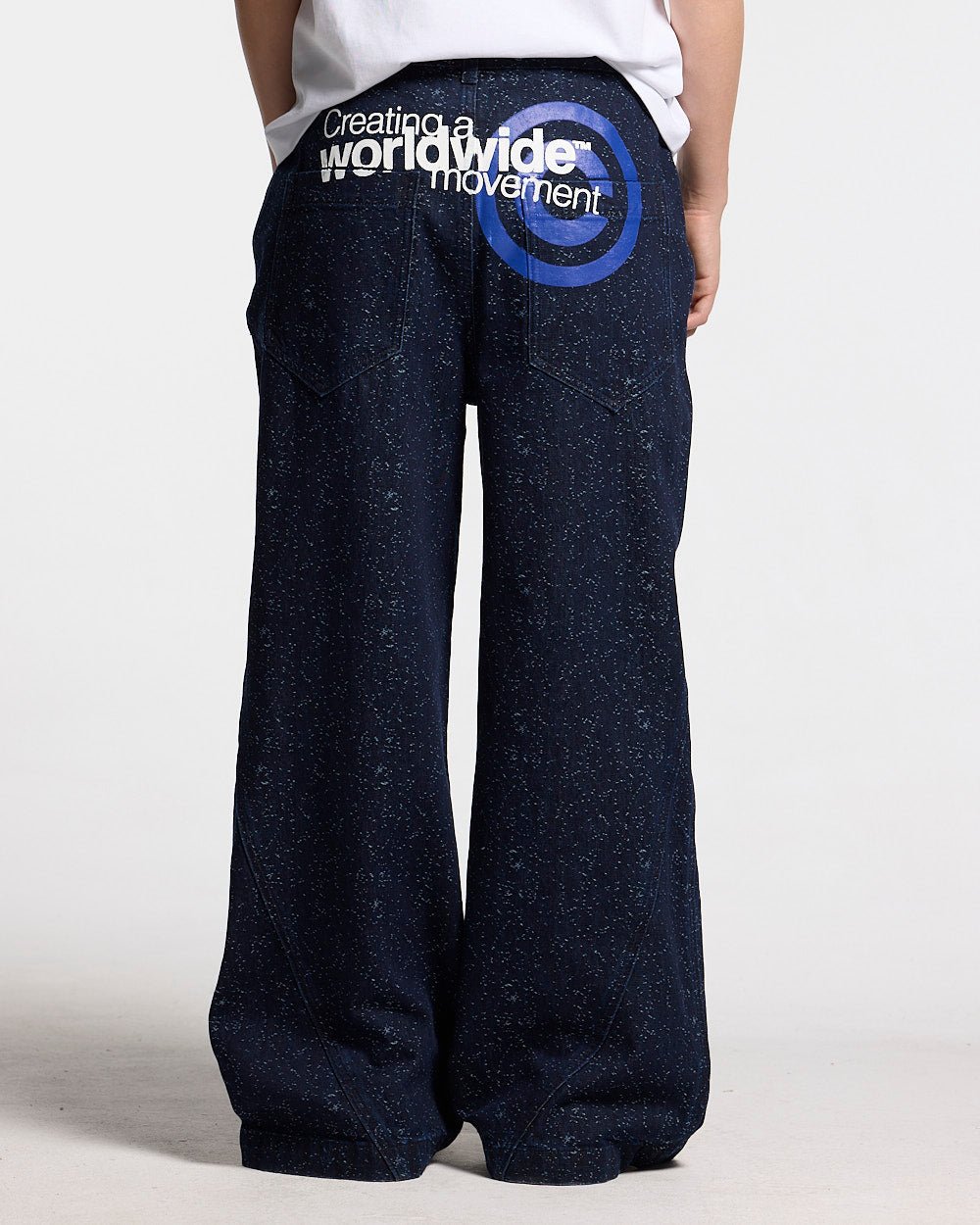 TWISTED JEANS V3 BLACK - dark navy baggy jeans, back view on female model - Cold Culture #woman