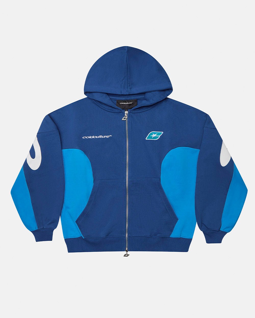 TWISTTER ZIP HOODIE BLUE - blue zip-up hoodie, front view - Cold Culture #packshot