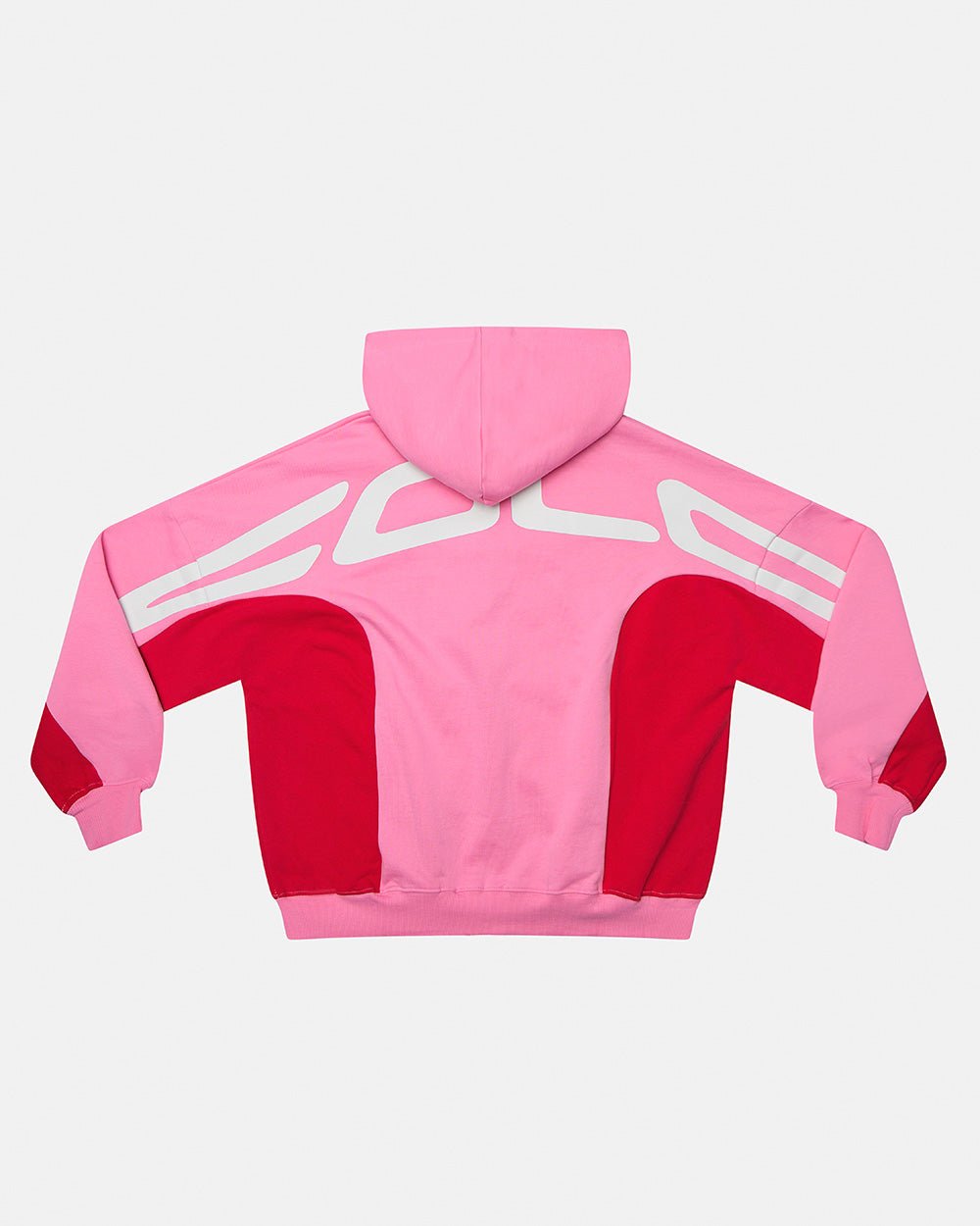 TWISTTER ZIP HOODIE PINK - pink and red zip-up hoodie, back view - Cold Culture #packshot