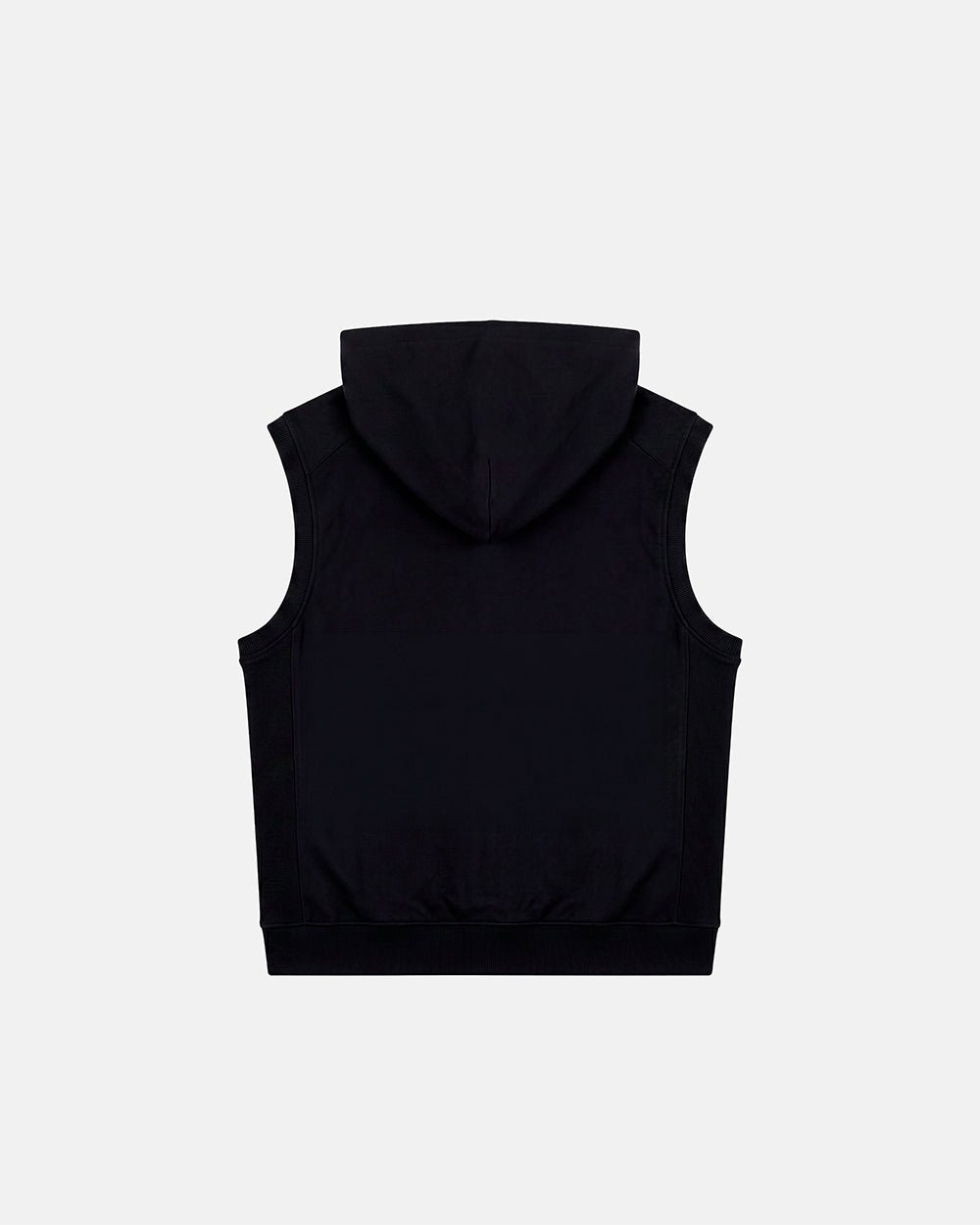 TYSON VEST BLACK - black sleeveless hoodie, back view - Cold Culture #packshot
