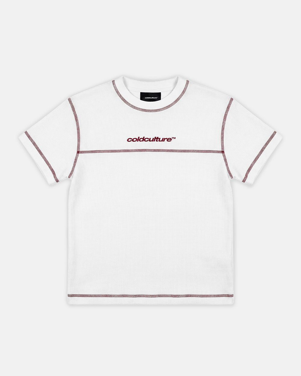 UNDERSKIN TEE WHITE - white contrast stitch tee, front view - Cold Culture #packshot