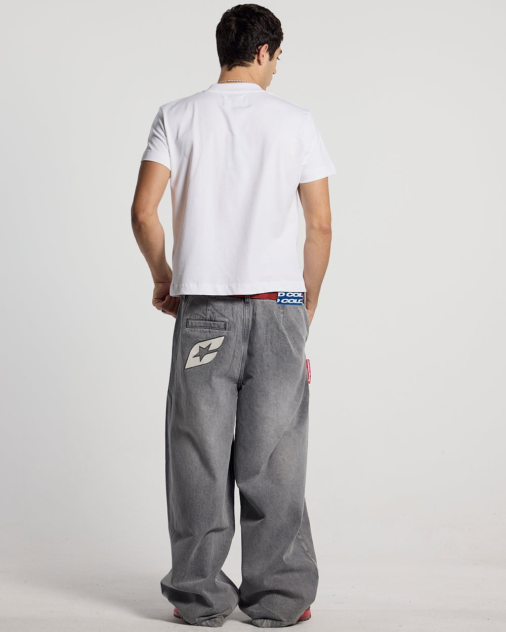 UNFILTERED TEE WHITE - white logo print tee, back view on male model - Cold Culture #man