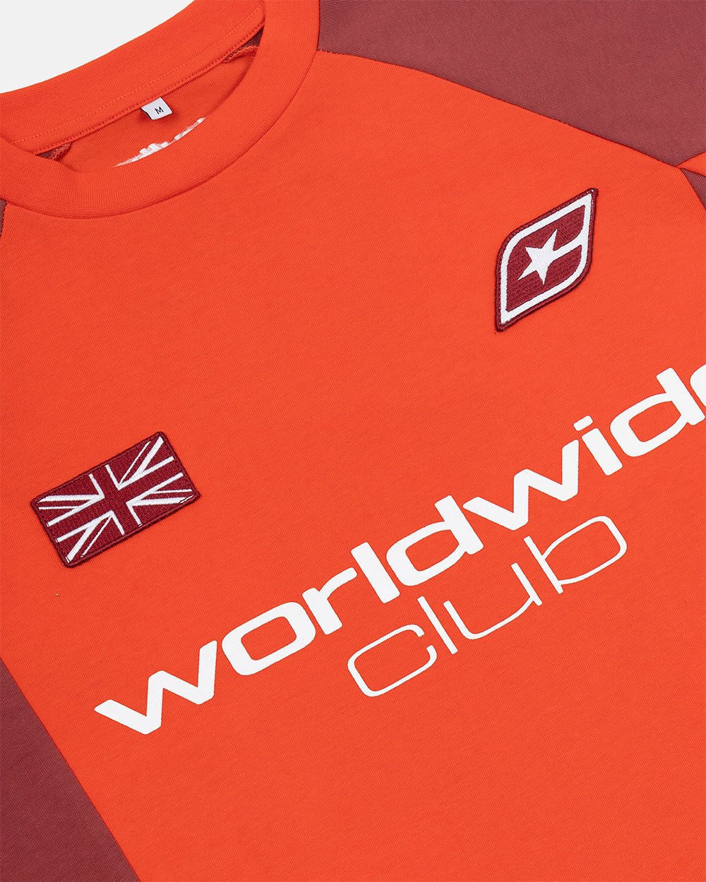 UNION LONGSLEEVE RED - red football-style longsleeve tee, detail close-up - Cold Culture