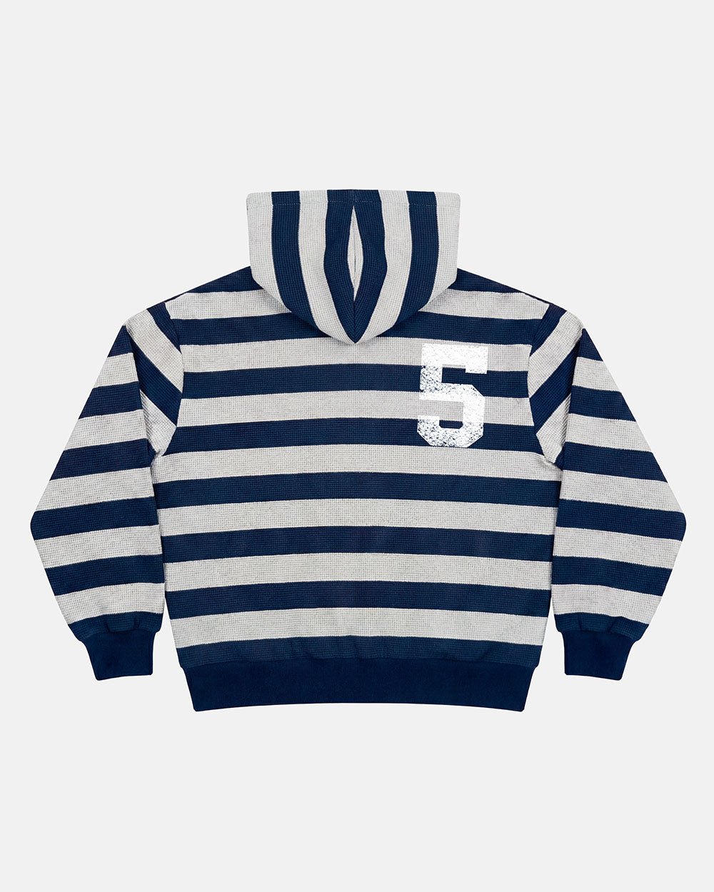 UNTRUE WAFFLE REVERSIBLE ZIP HOODIE BLUE - navy striped reversible zip-up hoodie, back view - Cold Culture #packshot