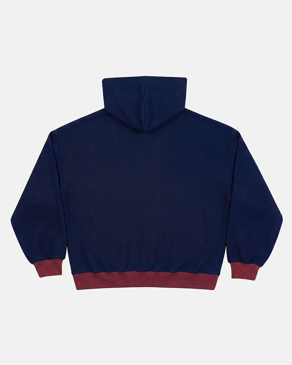 UNTRUE WAFFLE REVERSIBLE ZIP HOODIE PINK - pink striped reversible zip-up hoodie, back view - Cold Culture #packshot