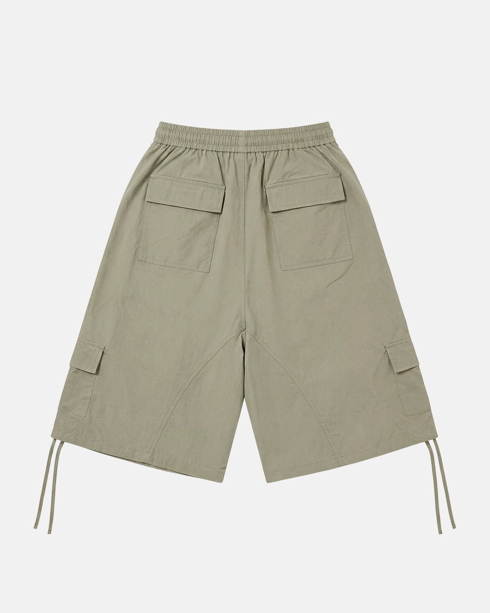 UTILITARY CAPRI PARACHUTE CREAM - khaki cargo capri shorts, back view - Cold Culture #packshot