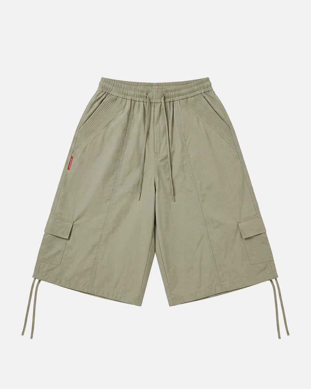 UTILITARY CAPRI PARACHUTE CREAM - khaki cargo capri shorts, front view - Cold Culture #packshot