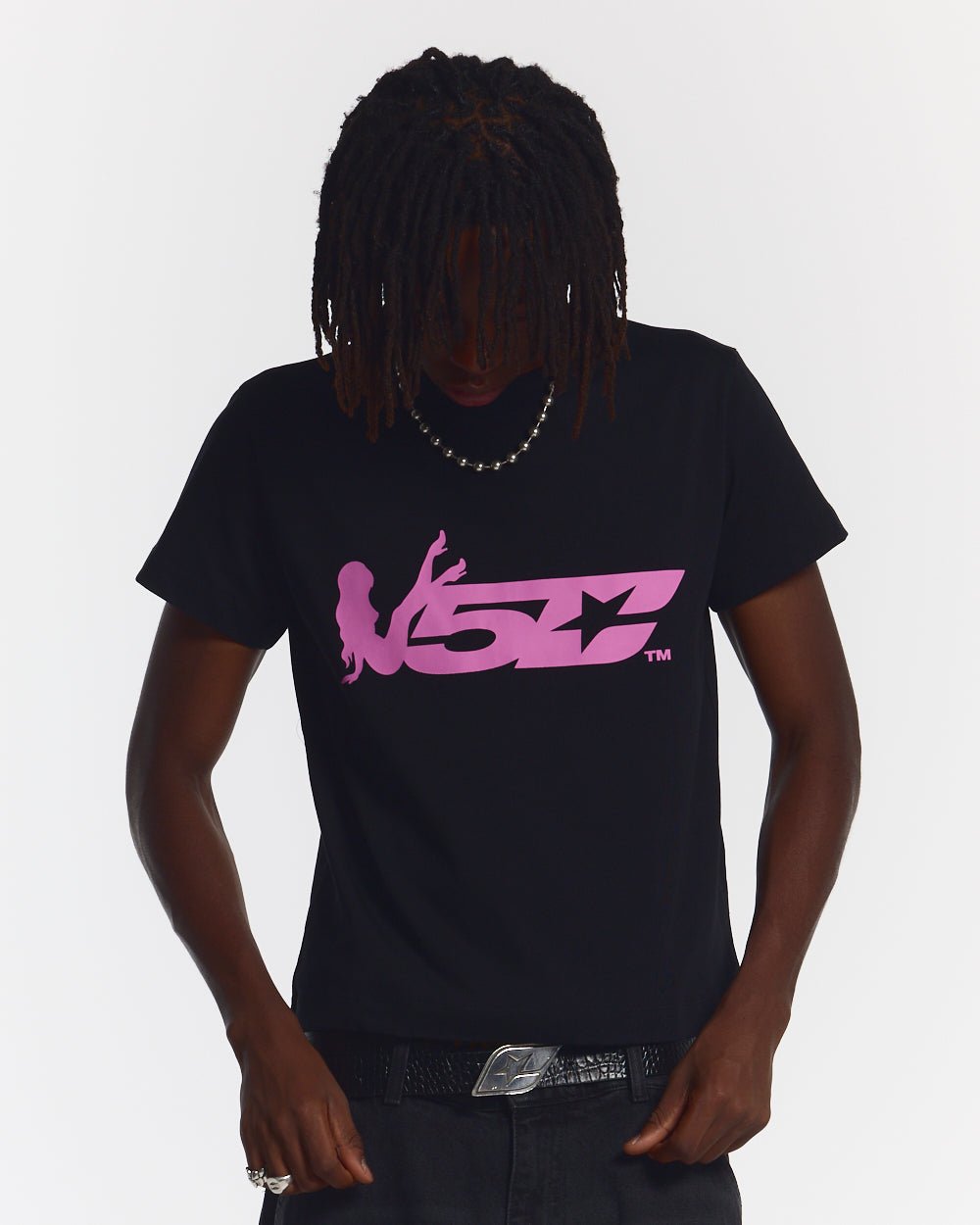 V5C TEE BLACK - black graphic print tee, front view on male model - Cold Culture #man