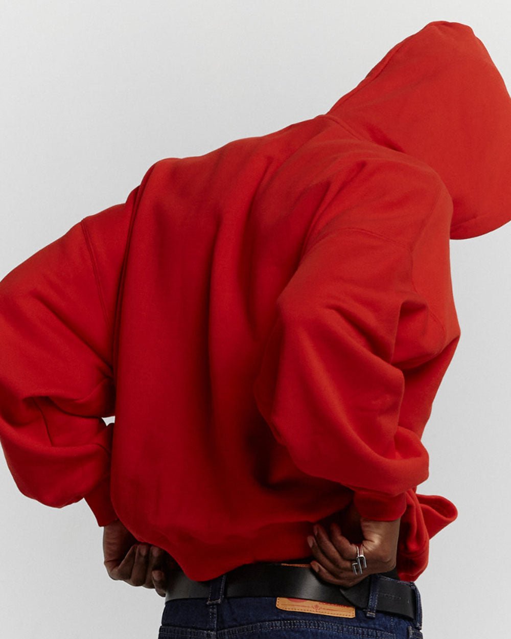 VARSITY HOODIE ASTORATH RED - red varsity hoodie, back view on male model - Cold Culture