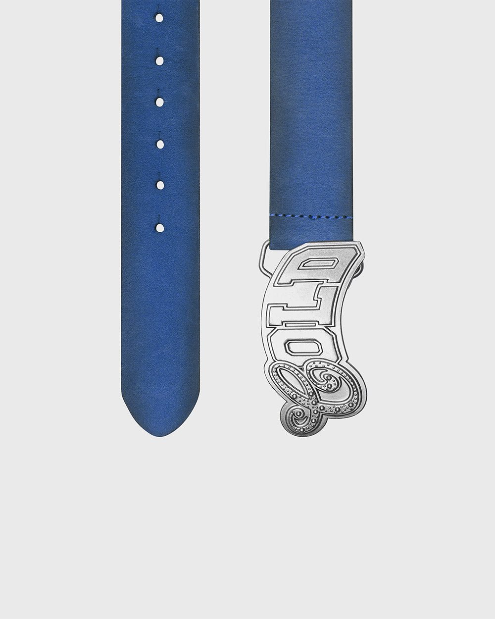 VARSITY LEATHER  BELT BLUE MIX - blue leather belt, flat lay - Cold Culture #packshot