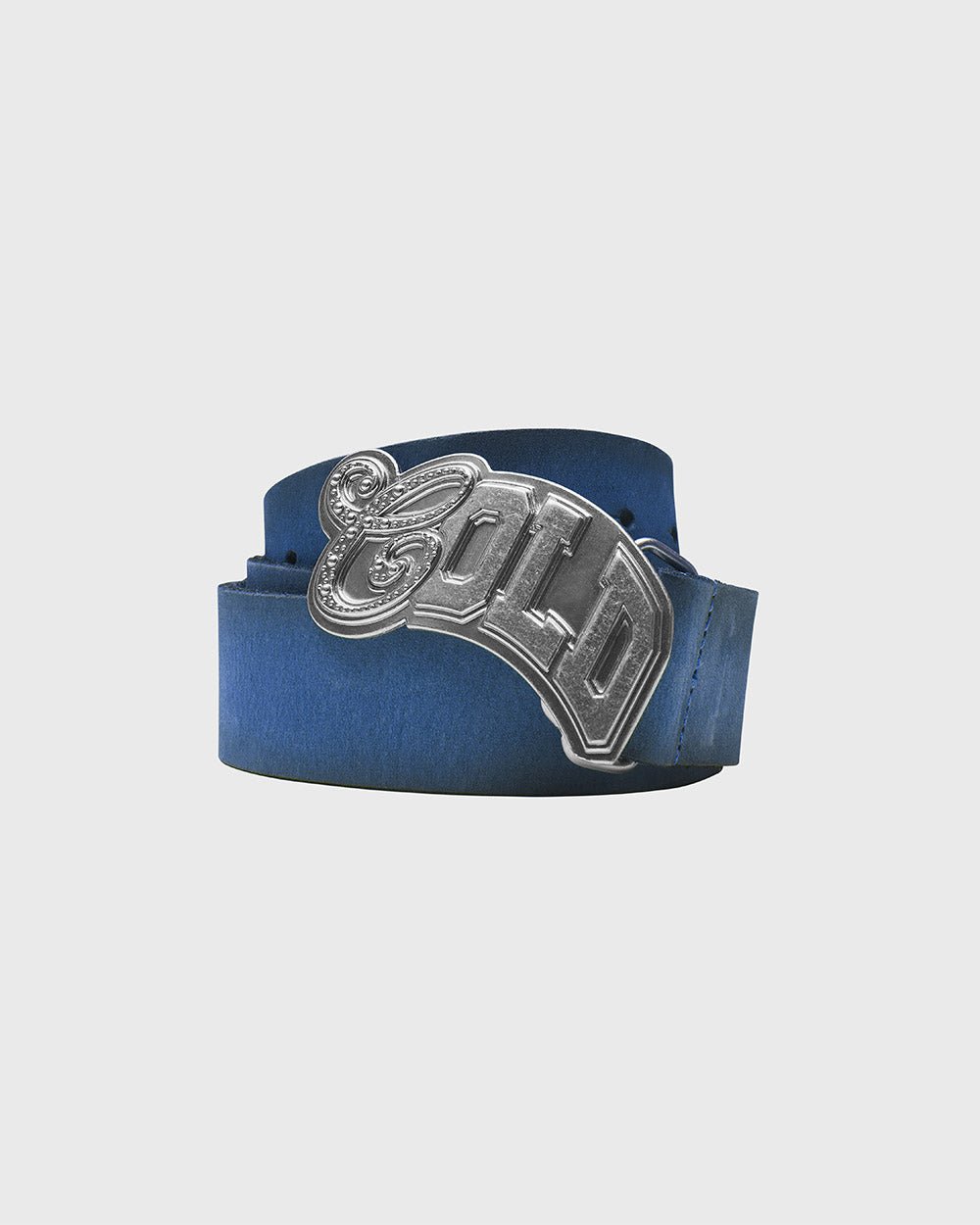VARSITY LEATHER  BELT BLUE MIX - blue leather belt, front view - Cold Culture #packshot