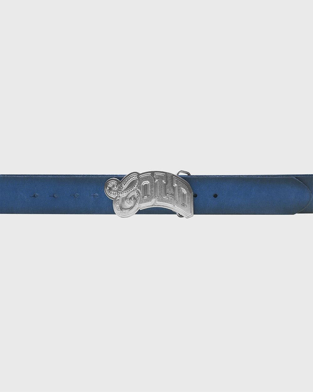 VARSITY LEATHER  BELT BLUE MIX - blue leather belt, detail close-up - Cold Culture