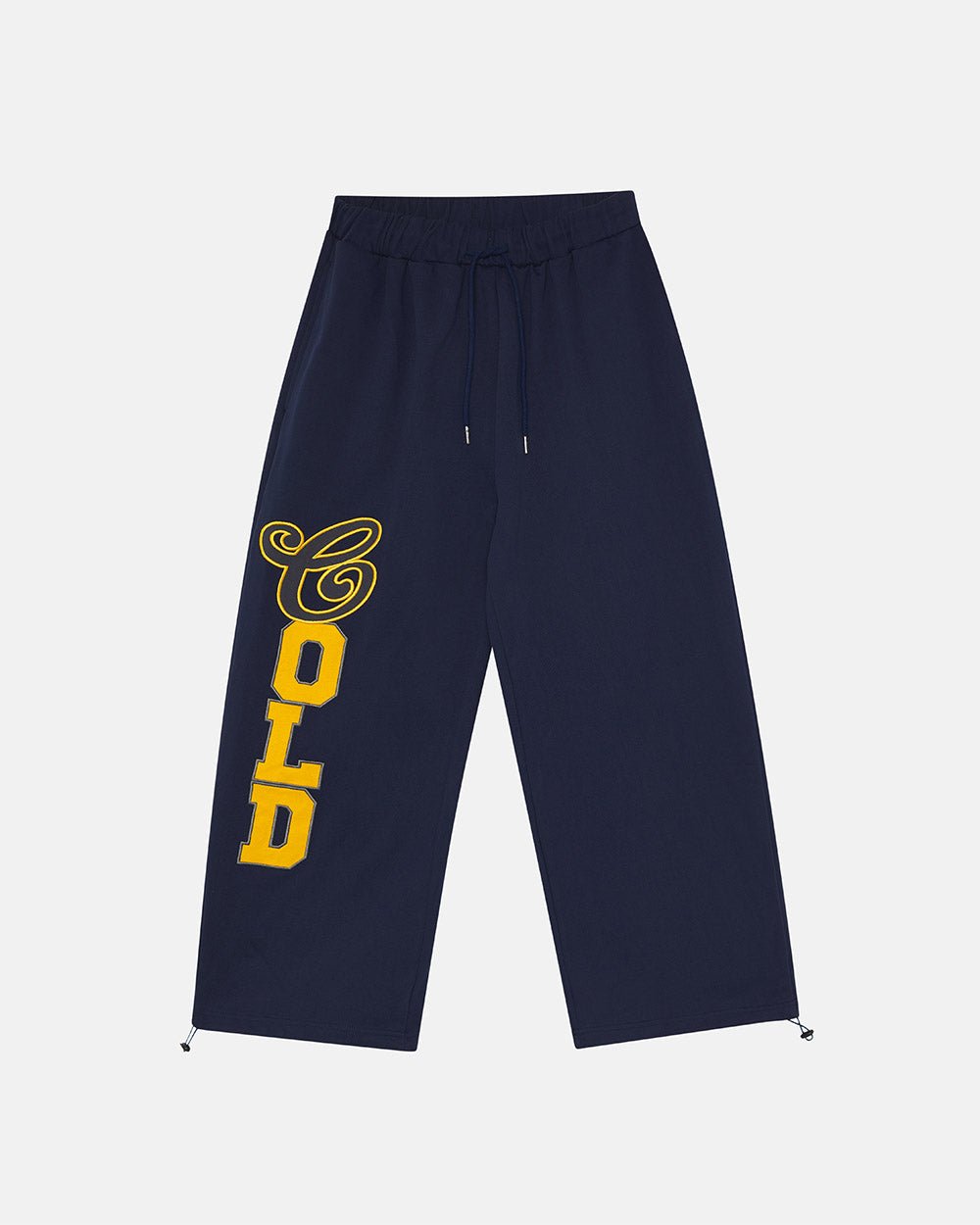 VARSITY PANTS DARK BLUE - navy blue baggy sweatpants, front view - Cold Culture #packshot