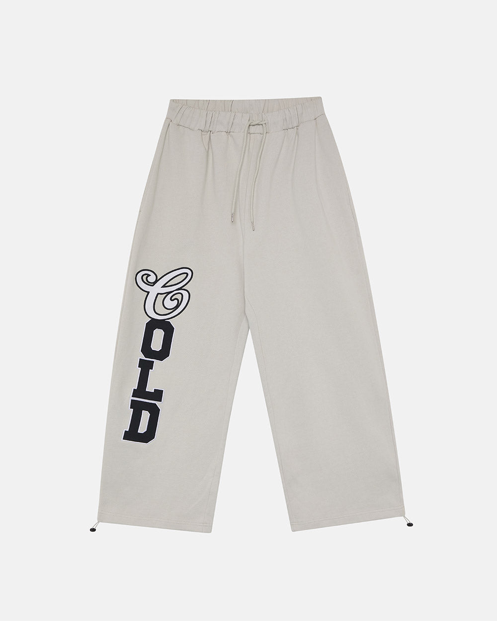 VARSITY PANTS IVORY GREY - ivory grey baggy sweatpants, front view - Cold Culture #packshot
