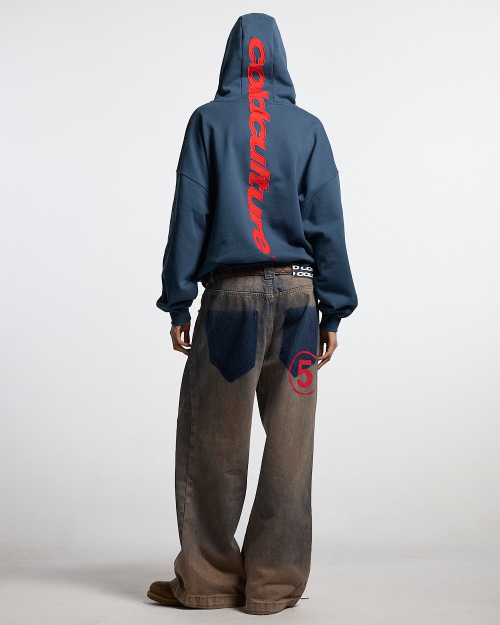VERTICAL HOODIE NAVY - navy graphic print hoodie, back view on female model - Cold Culture #woman